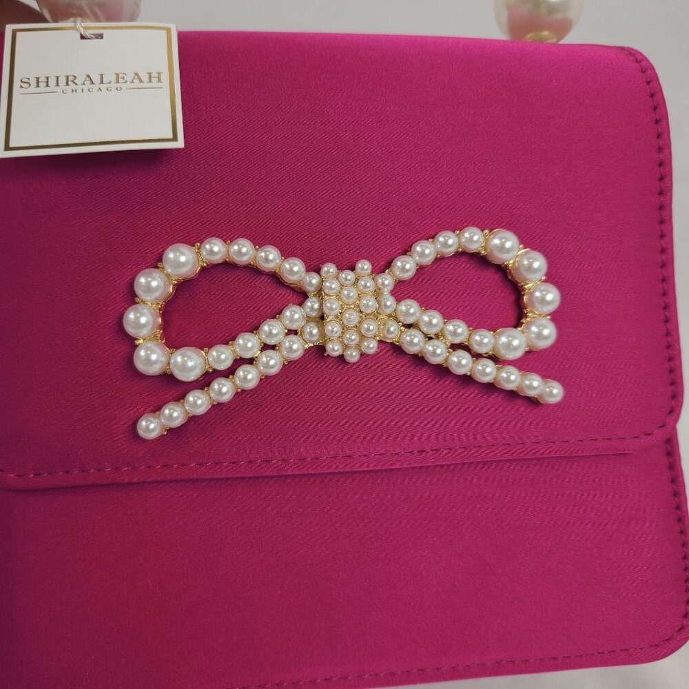 NWT Shiraleah Magenta Maude Mini Top Handle Bag With Pearl Bow & Chain Strap - Picture 2 of 9